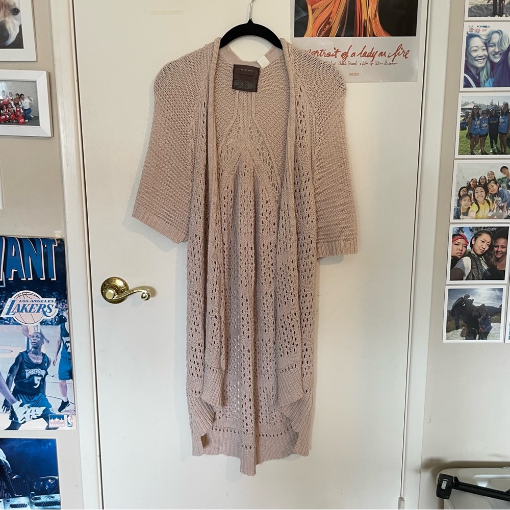 Anthropologie Beige Open-Knit Cardigan